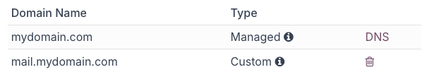 Example of domain name records configuration in the Cobuild portal.