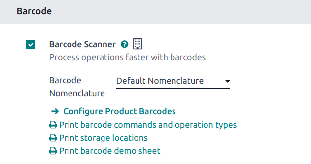 Enabled Barcode feature in Inventory app settings.
