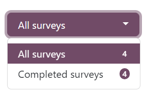 The 'All surveys' drop-down menu opened on the 'See results' page of the Axsys Surveys app.