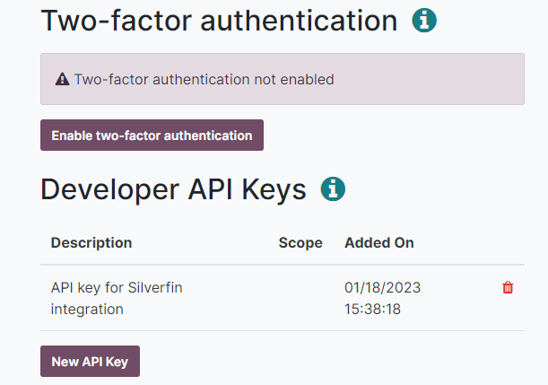 creation of an Axsys external API key for an Axsys user