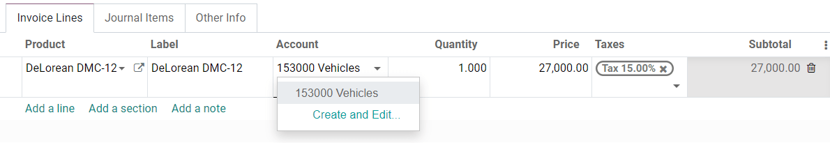 Selection of an Assets Account on a draft bill in Axsys Accounting