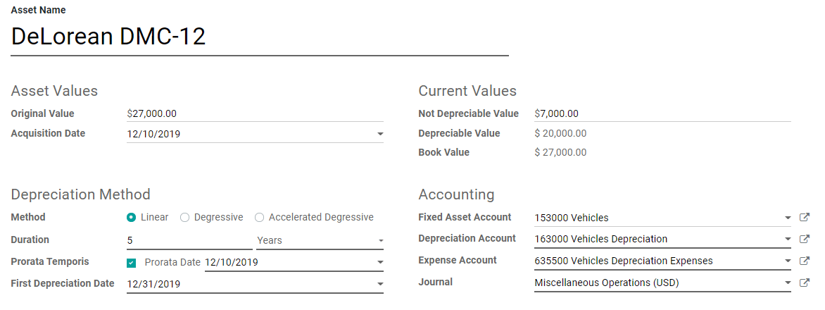 Assets entry in Axsys Accounting