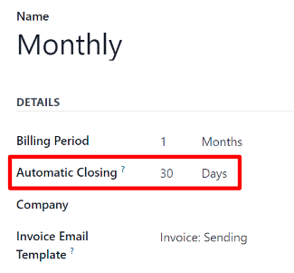 The Automatic Closing field on a Recurring Plan form in Axsys Subscriptions.