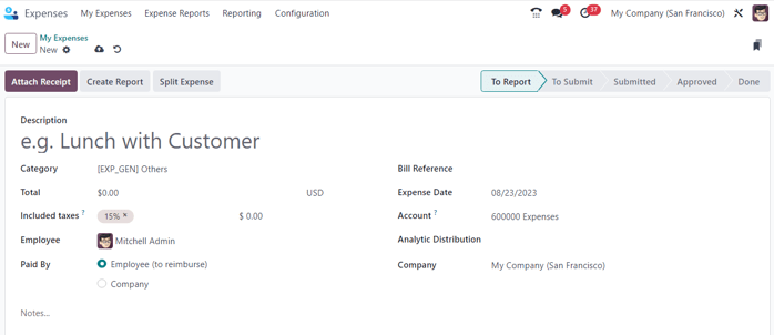 A blank expenses form in the Axsys Expenses application.