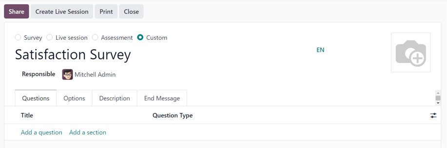How a blank survey form looks in the Axsys Surveys application.