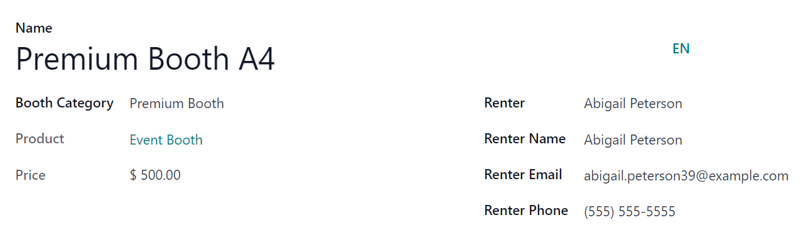 Typical booth form in the Axsys Events application.