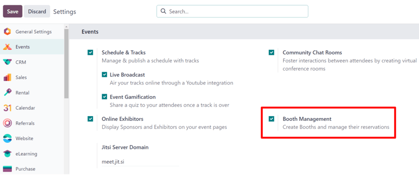 The Booth Management setting in the Axsys Events application.