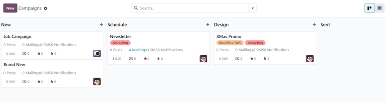 View of the campaign page in Axsys Email Marketing.