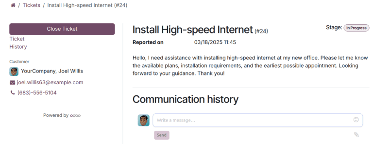 Customer view of ticket closing in Axsys Helpdesk.