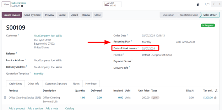 A confirmed subscription sales order in the Axsys Subscriptions application.