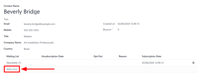 The Add a line for mailing lists on a standard contact form in Axsys Email Marketing.