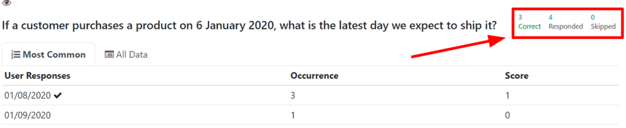 Sample of a 'correct' indicator on the 'See results' page in the Axsys Surveys application.
