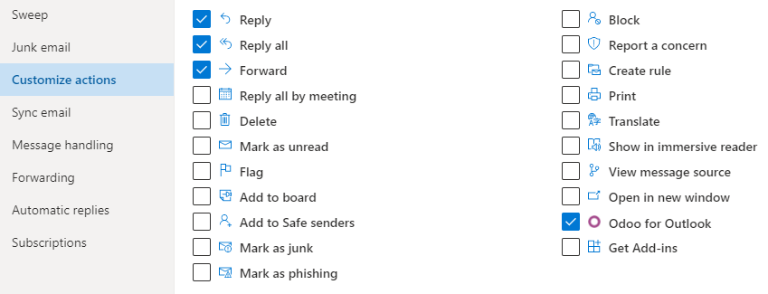Axsys for Outlook customized action