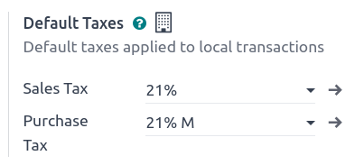 Define which taxes to use by default on Axsys