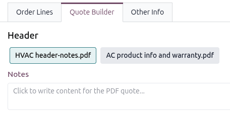 Quote Builder tab with note field to customize.
