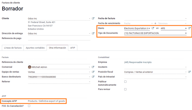Export invoice fields autofilled in Axsys.