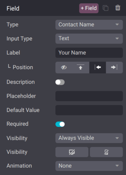 The field configuration settings on an Axsys website.
