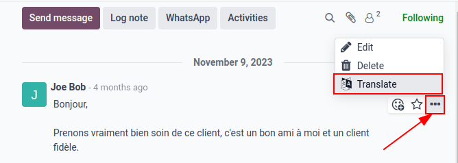 Google Translate present in an Axsys database's chatter.