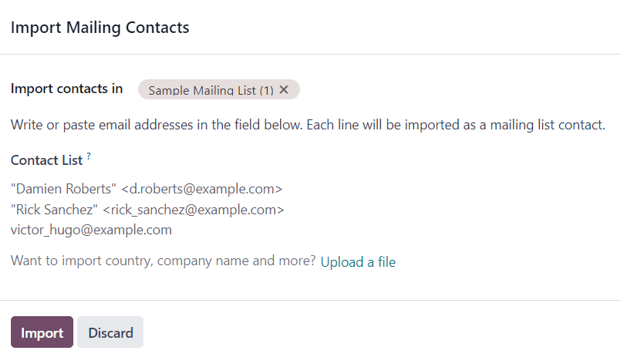 The import mailing contacts pop-up form that appears in Axsys Email Marketing.