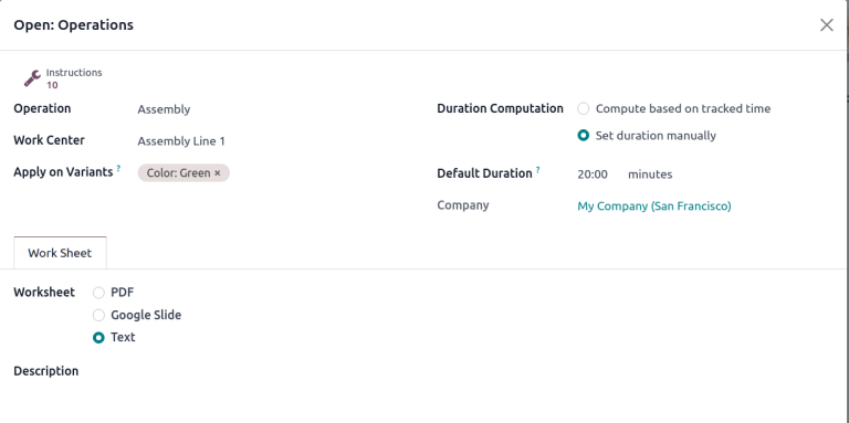 Show Instructions smart button to check whether an operation has additional instructions.