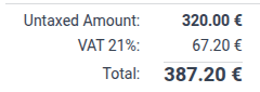 Cobuild automatically computes a tax amount for the 21% tax.