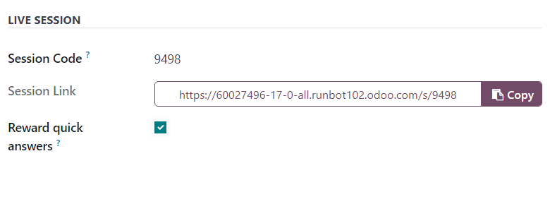The Live Session section of the Options tab on a survey form in Axsys Surveys.
