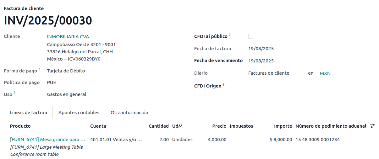 Customs number on confirmed sales order product.