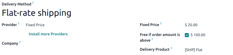 Example of filling out a shipping method.