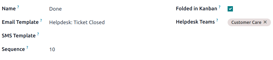 View of a stage's settings page in Axsys Helpdesk.