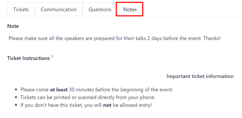 Typical notes tab on an event form in the Axsys Events application.