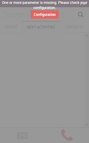 Missing parameter message in the Axsys VoIP widget.