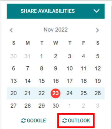The "Outlook" sync button in Axsys Calendar.