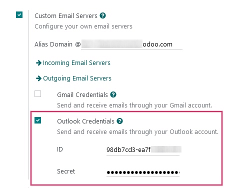 Outlook Credentials in Axsys General Settings.