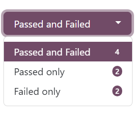 The 'Passed and Failed' drop-down menu on the 'See results' page of the Axsys Surveys app.