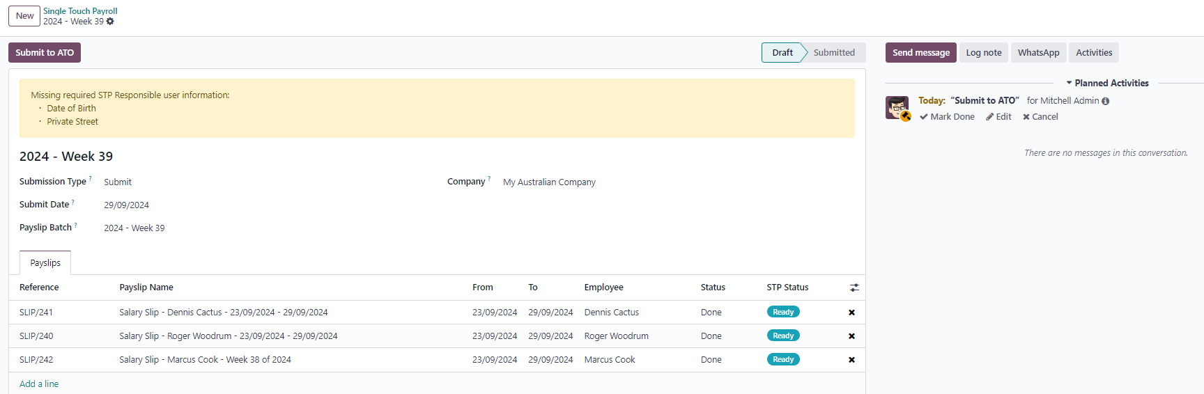 Example of a draft payslip.