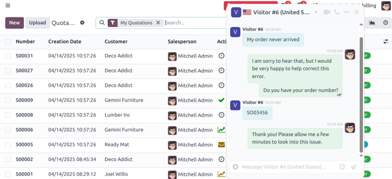 A live chat pop-up window in an Axsys database.