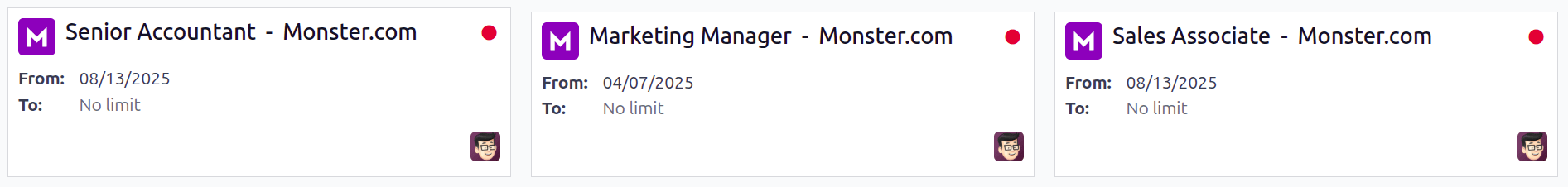 All job positions posted to a job board.