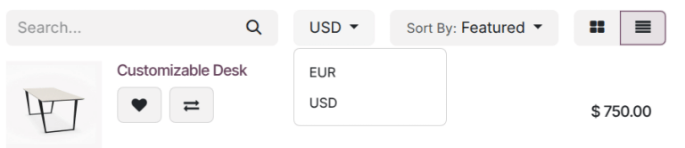 Pricelists selection.