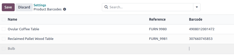 Selecting the Barcode field in the Product Configuration form.