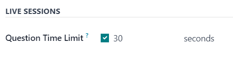 The Live Session question time limit option for questions in the Axsys Surveys application.