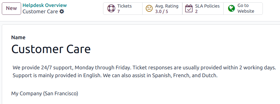 View of the settings page of a helpdesk team emphasizing the Go to Website button in Axsys Helpdesk.