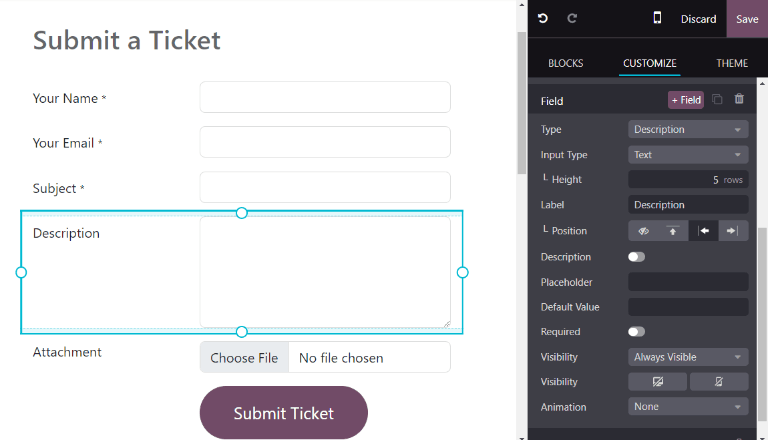 View of the unpublished website form to submit a ticket for Axsys Helpdesk.