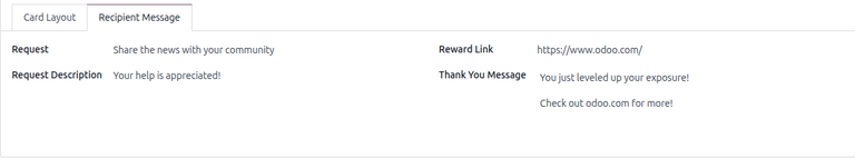 Recipient Message tab in the card campaign form in Cobuild Marketing Card.