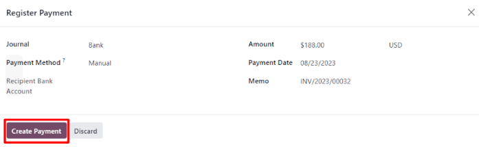 A register payment pop-up window on a customer invoice in Axsys Sales.