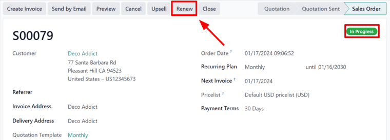 Renew button on subscription sales order with Axsys Subscriptions.