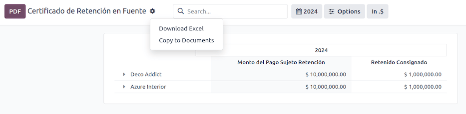 Certificado de Retención en Fuente report in Axsys Accounting.
