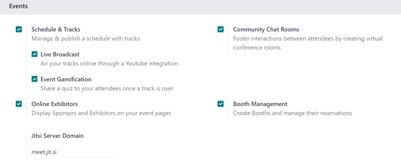 The Events section on the Axsys Events settings page in the Axsys Events application.