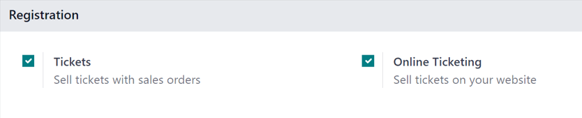 The Registration section in the Axsys Events settings page in the Axsys Events application.