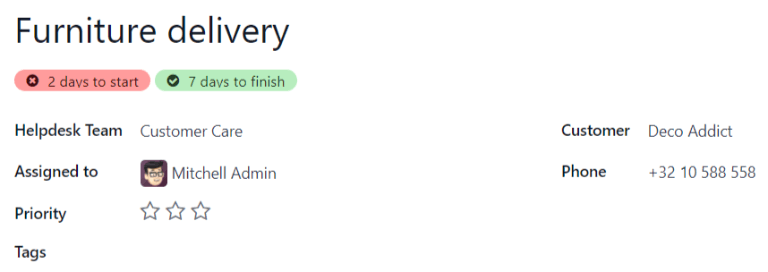 View of a ticket's form with a failing and passing SLA in Axsys Helpdesk.