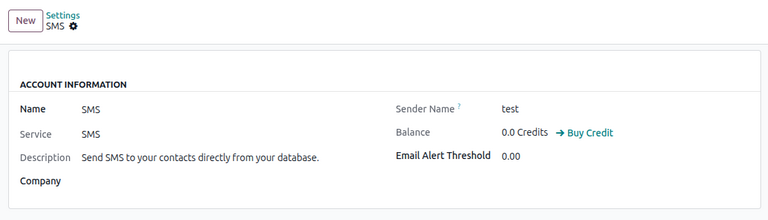 Settings page for setting up an SMS account in Cobuild.